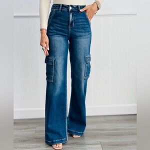 NWT Risen Classic Denim Wide-Leg Cargo Jeans Size 11/30